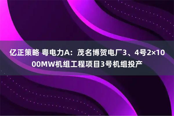 亿正策略 粤电力A：茂名博贺电厂3、4号2×1000MW机组工程项目3号机组投产